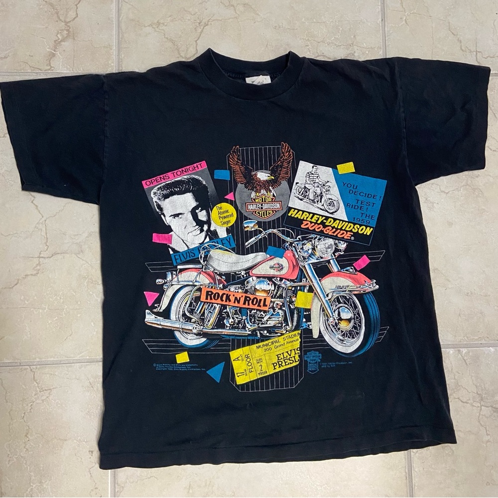Harley Davidson 1991 Elvis Presley Duo-glide Motorcycle T-shirt